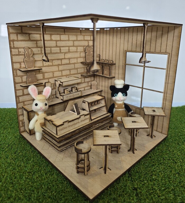 建築模型！カフェ！インテリア！アート！芸術！手芸！ 夢のコラボ】レーザー木工×羊毛フェルト！とびきり可愛い「ミニチュア