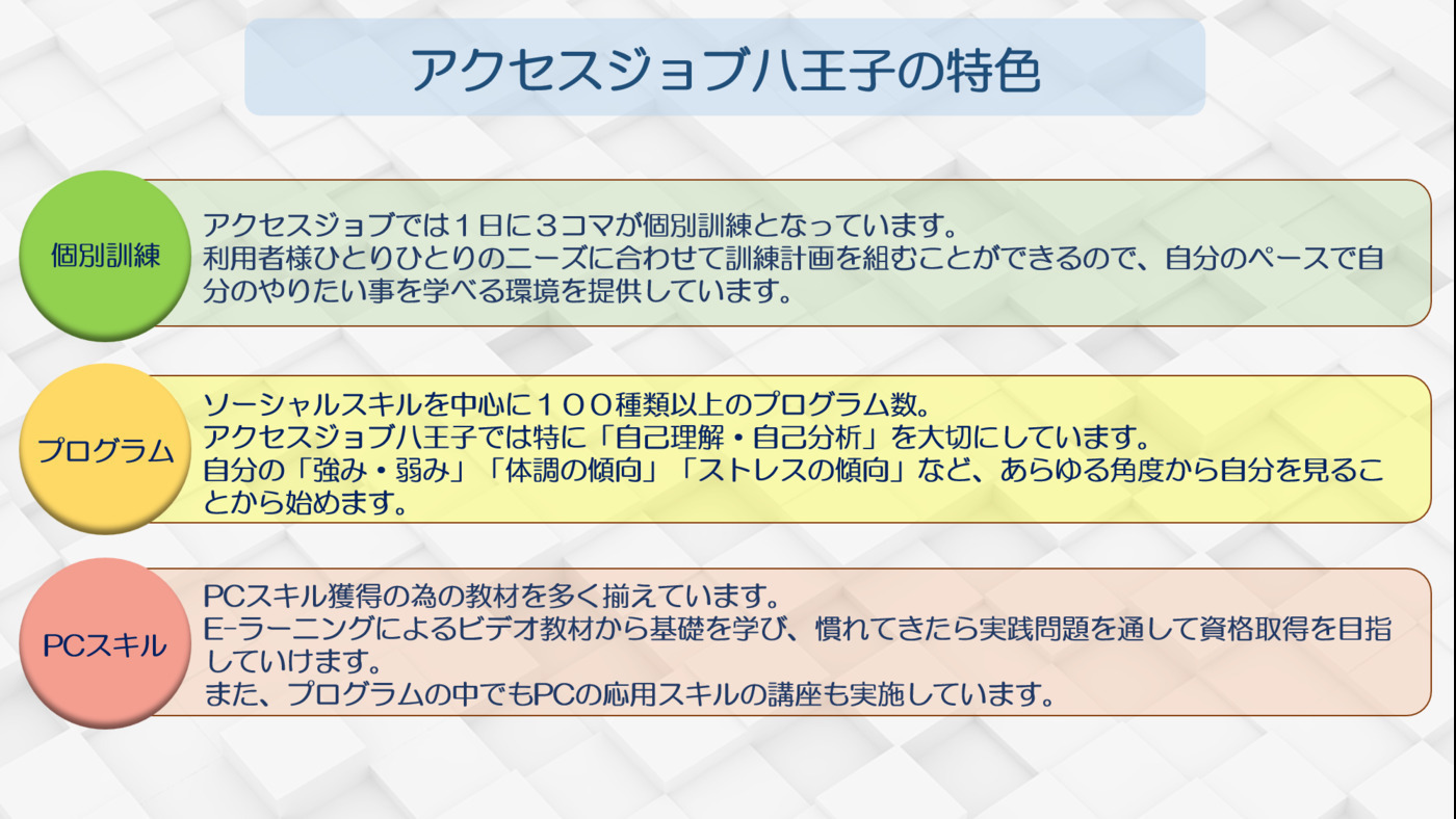 アクセスジョブ八王子(東京都八王子市の就労移行支援事業所)の詳細情報