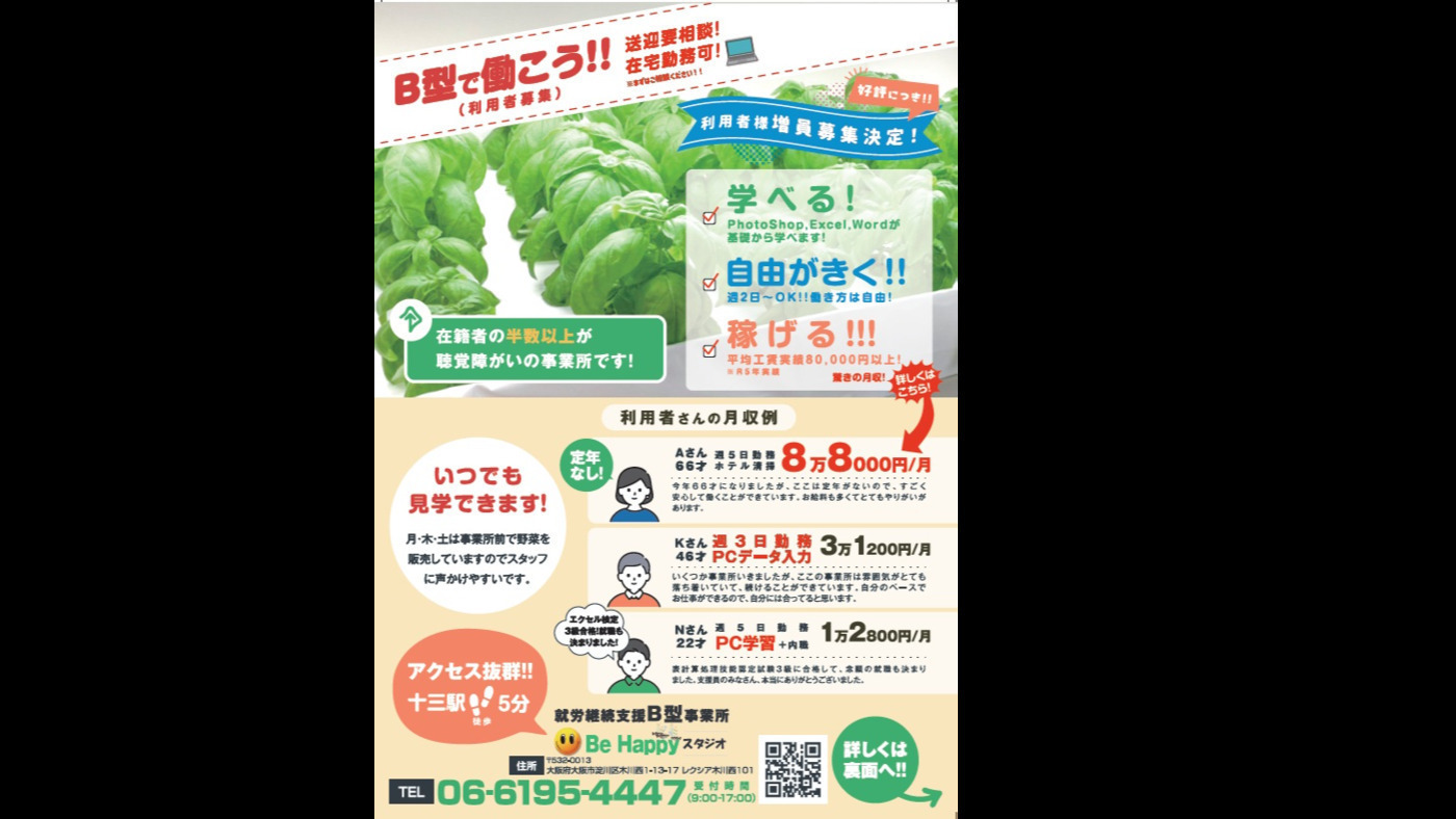 Be Happy スタジオ(大阪府大阪市淀川区の就労継続支援B型事業所)の詳細